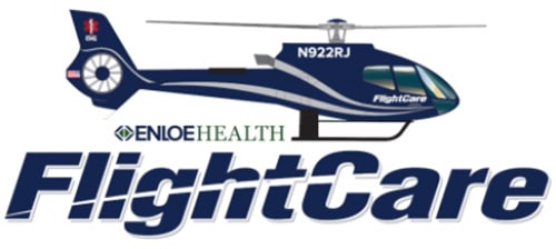 Image of a Searle Starter helicopter used by FlightCare, part of the Enloe Health Board of Directors, showcasing advanced medical air transport capabilities.